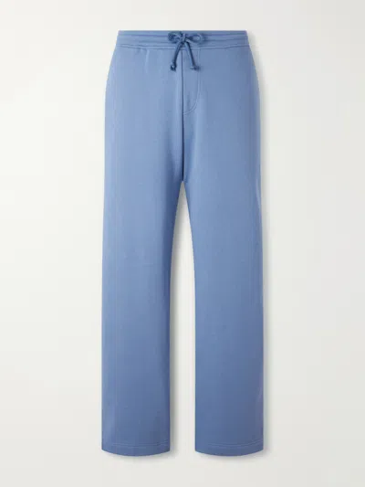 The Elder Statesman Tapered Cotton-jersey Drawstring Sweatpants In Blue