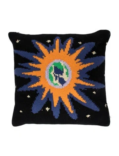 Pre-owned The Elder Statesman The World Cashmere Knit Throw Pillow In Black