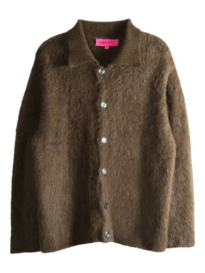 The Elder Statesman Thistle Brushed Alpaca-blend Cardigan In Brown