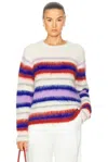The Elder Statesman Thistle Vineyard Brushed Striped Alpaca-blend Sweater In Ivory  Persimmon  Sapphire  Anemone  & L