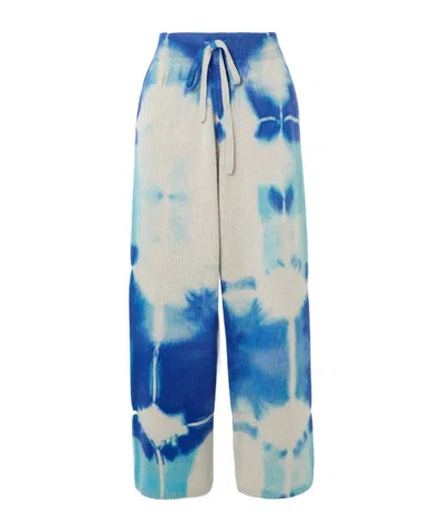 The Elder Statesman Tie-dye Cashmere Straight-leg Pants In Blue