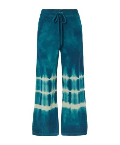 The Elder Statesman Tie-dye Cashmere Wide-leg Pants In Blue