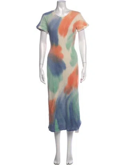 Pre-owned The Elder Statesman Tie-dye Print Long Dress In Neutrals
