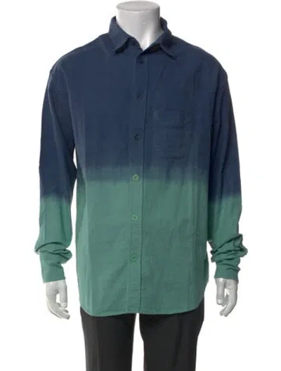 Pre-owned The Elder Statesman Tie-dye Print Long Sleeve Dress Shirt In Blue