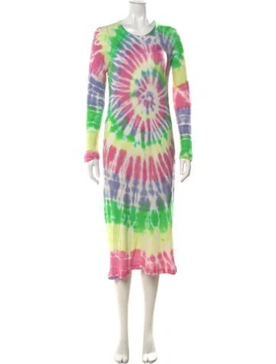 Pre-owned The Elder Statesman Tie-dye Print Midi Length Dress In Green