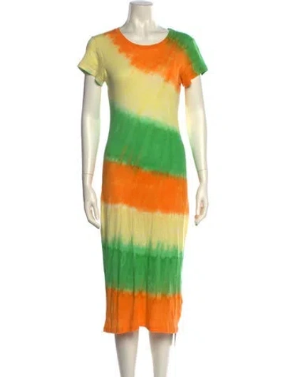 Pre-owned The Elder Statesman Tie-dye Print Midi Length Dress In Orange