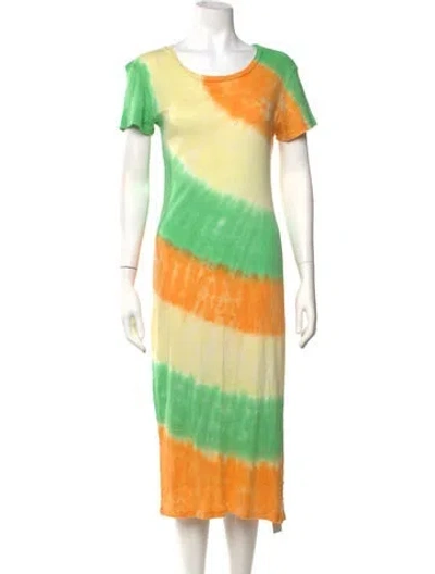 Pre-owned The Elder Statesman Tie-dye Print Midi Length Dress In Orange