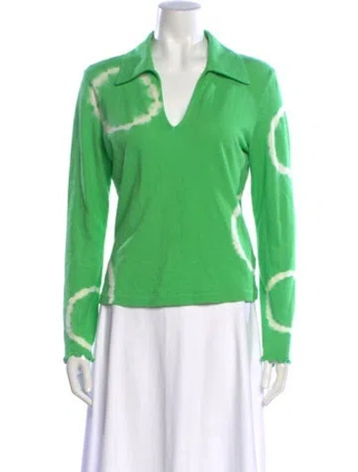 Pre-owned The Elder Statesman Tie-dye Print V-neck Polo In Green
