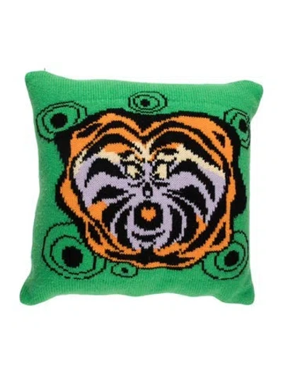 Pre-owned The Elder Statesman Tiger Swirl Cashmere Knit Throw Pillow In Green
