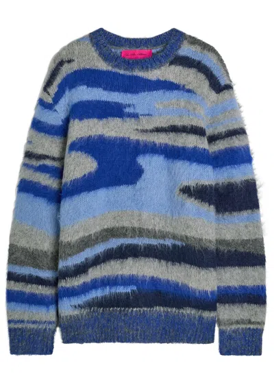 The Elder Statesman Topo Jacquard Brushed Alpaca-blend Jumper In Blue