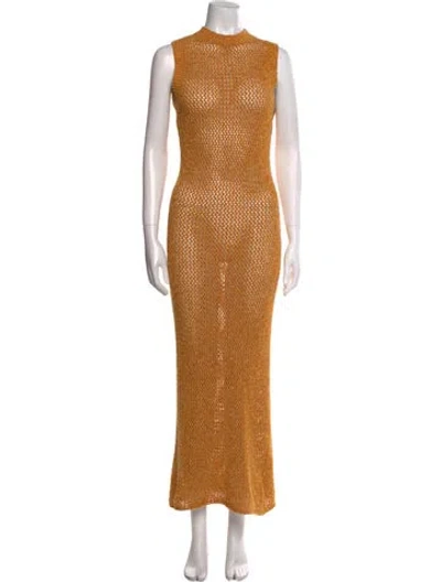 Pre-owned The Elder Statesman Turtleneck Long Dress In Orange