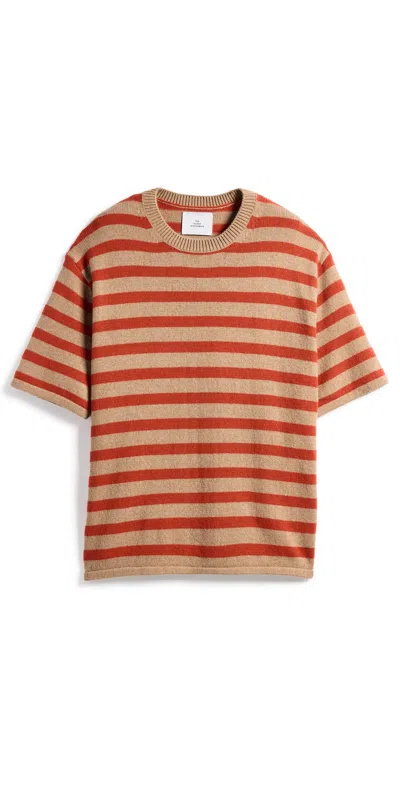 The Elder Statesman Unisex Scout Stripe Cashmere Knit Tee Sand/tigerlily