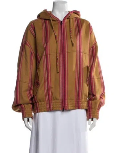 Pre-owned The Elder Statesman Virgin Wool Striped Bomber Jacket W/ Tags In Orange