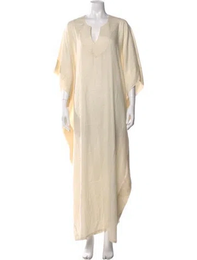 Pre-owned The Elder Statesman V-neck Long Dress In Neutral