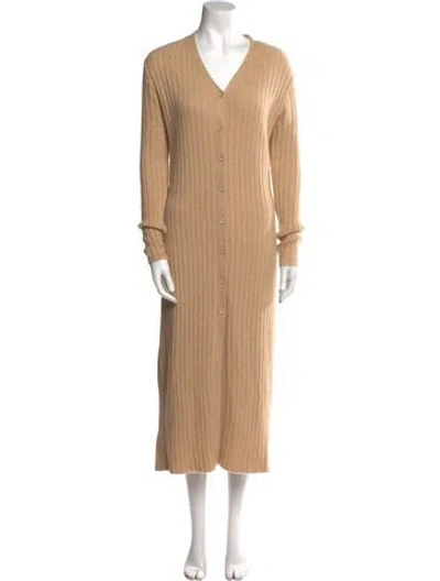 Pre-owned The Elder Statesman V-neck Long Dress In Neutral