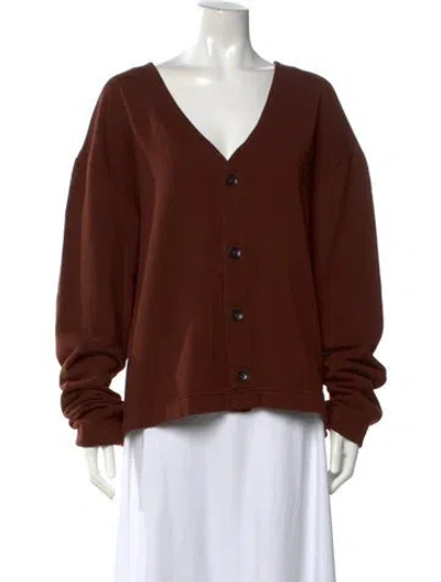 Pre-owned The Elder Statesman V-neck Long Sleeve Top In Brown