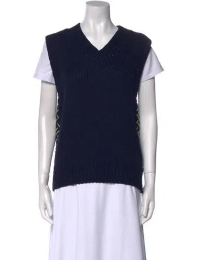 Pre-owned The Elder Statesman V-neck Sweater In Blue