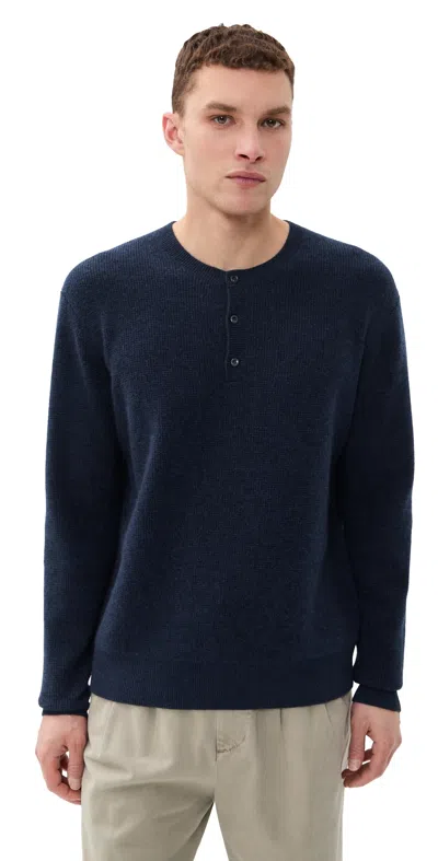 The Elder Statesman Waffle Thermal Cashmere Henley Twilight In Blue