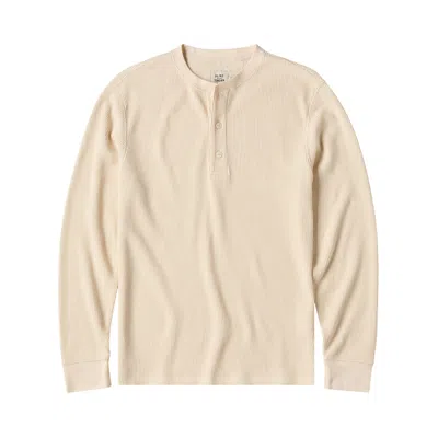 Pre-owned The Elder Statesman Waffle Thermal Henley 'natural' | Cream | Men's Size M In White