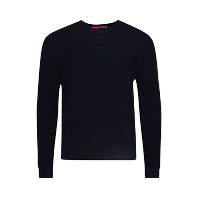 Pre-owned The Elder Statesman Waffle Thermal Henley 'twilight' | Blue | Men's Size S