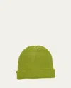 The Elder Statesman Watchman Cashmere Ribbed Beanie In Acid Green