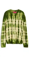 The Elder Statesman Wire Rib Line Cashmere Sweater Ivory With Cadet In Green