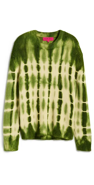 The Elder Statesman Wire Rib Line Cashmere Sweater Ivory With Cadet In Green