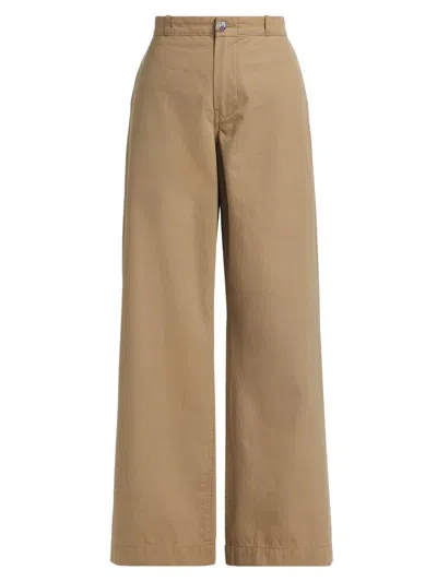 The Elder Statesman Women's Silvano Cotton Mid-rise Wide Leg Pants In Brown
