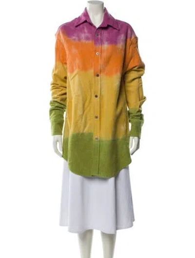 Pre-owned The Elder Statesman Wool Colorblock Pattern Jacket In Yellow