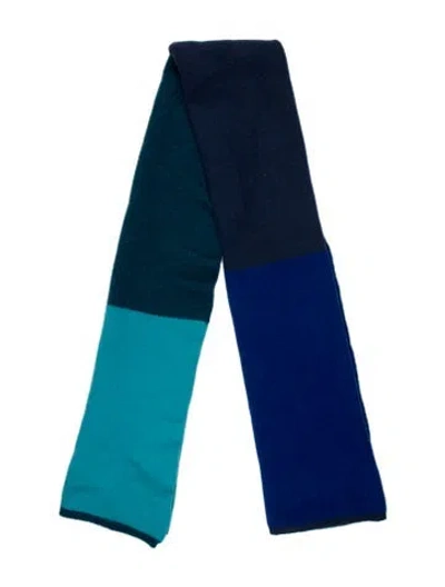 Pre-owned The Elder Statesman Wool Colorblock Pattern Scarf In Blue
