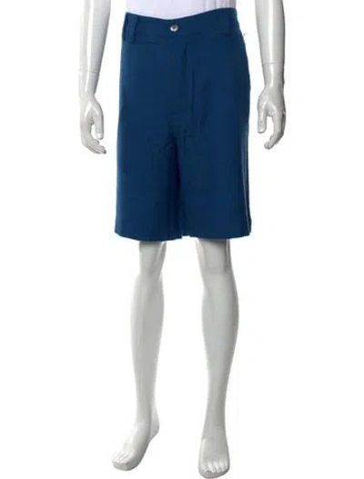 Pre-owned The Elder Statesman Wool Flat Front Shorts W/ Tags In Blue
