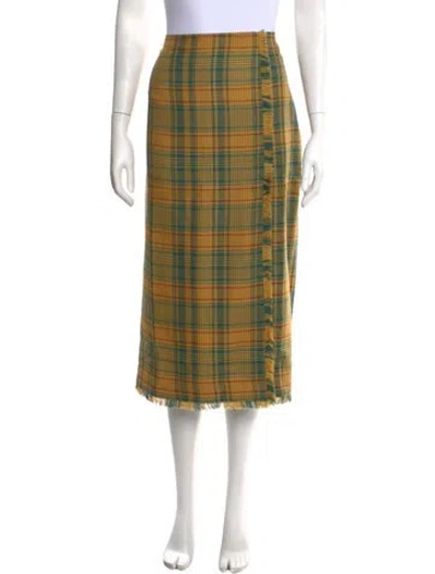 Pre-owned The Elder Statesman Wool Midi Length Skirt W/ Tags In Green