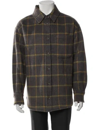 Pre-owned The Elder Statesman Wool Plaid Print Peacoat In Multi