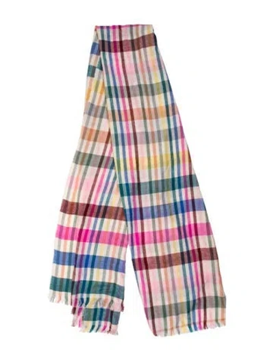 Pre-owned The Elder Statesman Wool Plaid Print Scarf In Blue/pink