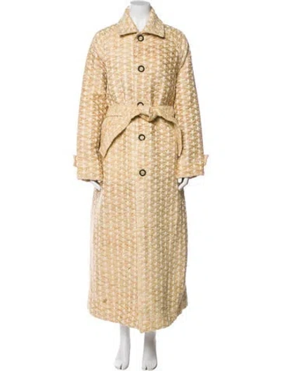 Pre-owned The Elder Statesman Wool Striped Trench Coat In Neutral