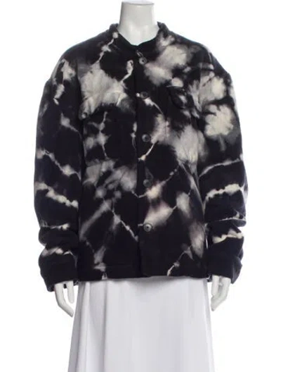 Pre-owned The Elder Statesman Wool Tie-dye Print Faux Fur Jacket In Black