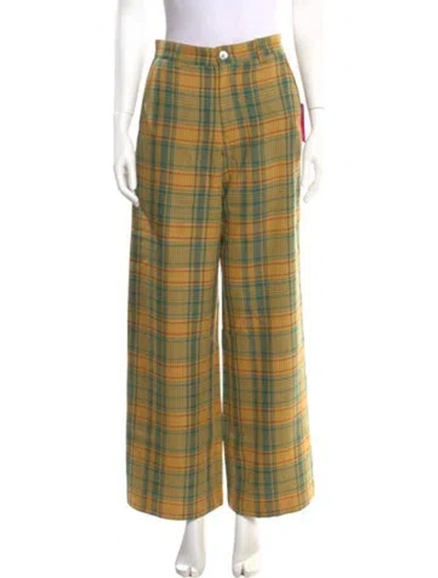 Pre-owned The Elder Statesman Wool Wide Leg Pants W/ Tags In Green