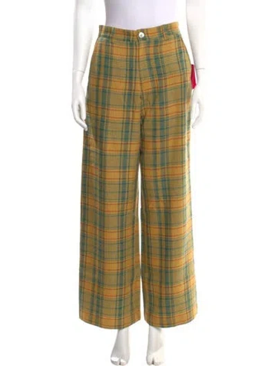 Pre-owned The Elder Statesman Wool Wide Leg Pants W/ Tags In Green