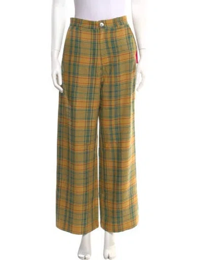 Pre-owned The Elder Statesman Wool Wide Leg Pants W/ Tags In Green
