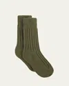 The Elder Statesman Yosemite Ribbed Cashmere Socks In New Olive
