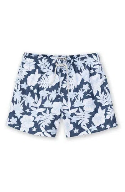 The Endless Summer Kids' Hibiscus Print Volley Swim Trunks In Navy