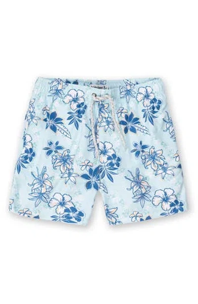 The Endless Summer Kids' Hibiscus Stretch Volley Swim Trunks In Mint