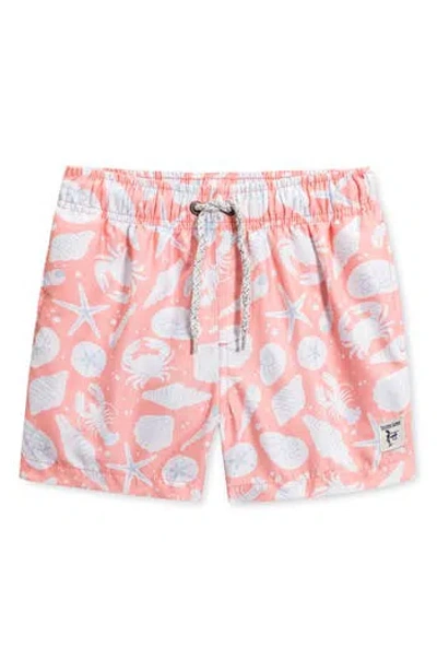 The Endless Summer Kids' Lobster Print Volley Swim Trunks In Orange