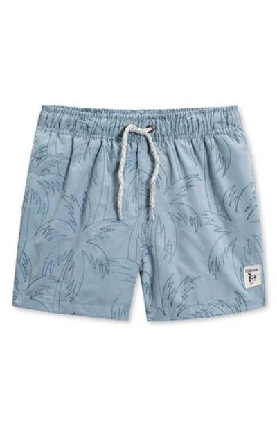 The Endless Summer Kids' Palm Embroidered Volley Swim Trunks In Blue