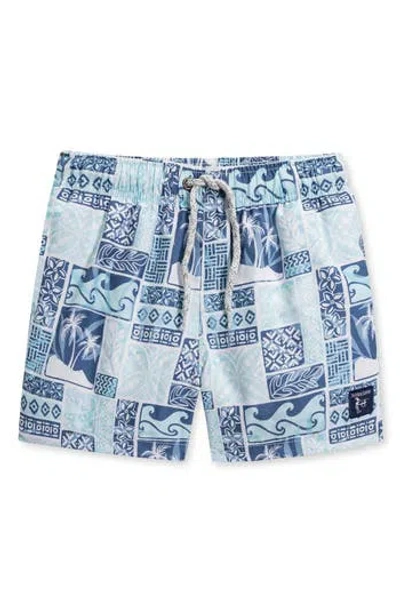 The Endless Summer Kids' Palm Print Swim Trunks In Blue