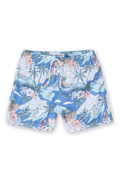 The Endless Summer Kids' Surfers Print Volley Swim Trunks In Blue