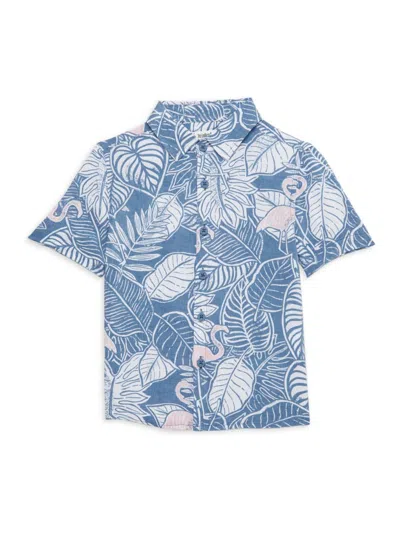 The Endless Summer Kids' Little Boy's & Boy's Flamingo Button Up Shirt In Blue