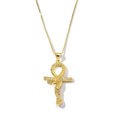 The Essential Jewels Women's Serpent Ankh Gold Filled Pendant Necklace In Gray