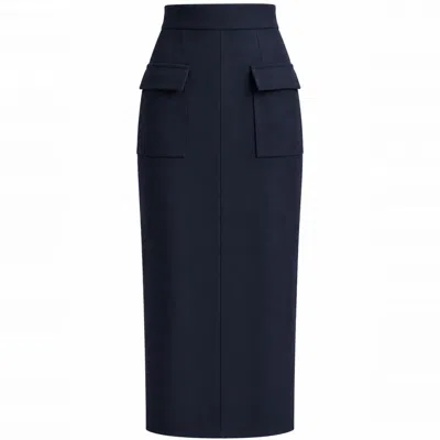 The Ethos Studio Women's Blue Pillar Skirt - Navy