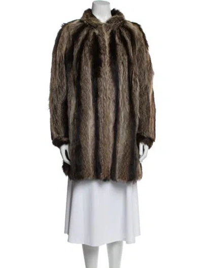 Pre-owned The Evans Collection Fur Faux Fur Coat In Brown